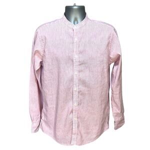 Lakeland Men’s Large Pink White Stripe Linen Cotton Button Down Shirt